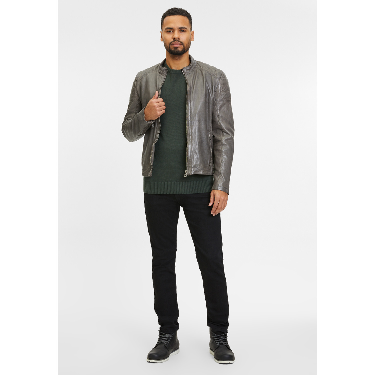 Geaca de Piele Barbati Gipsy Gri GMRemko – Black Friday