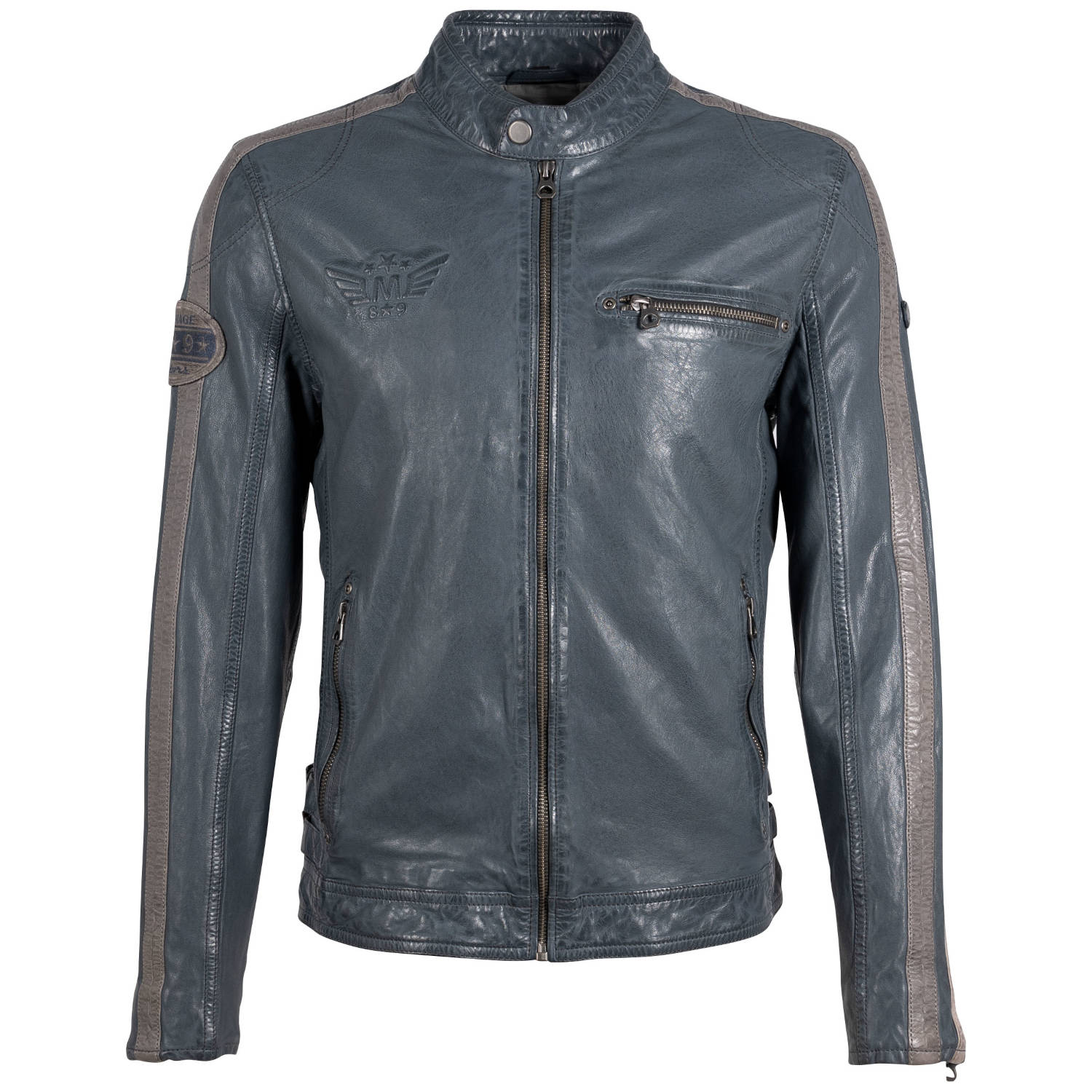 Geaca de Piele Barbati Gipsy Albastru Deschis/Gri GMRic – Black Friday