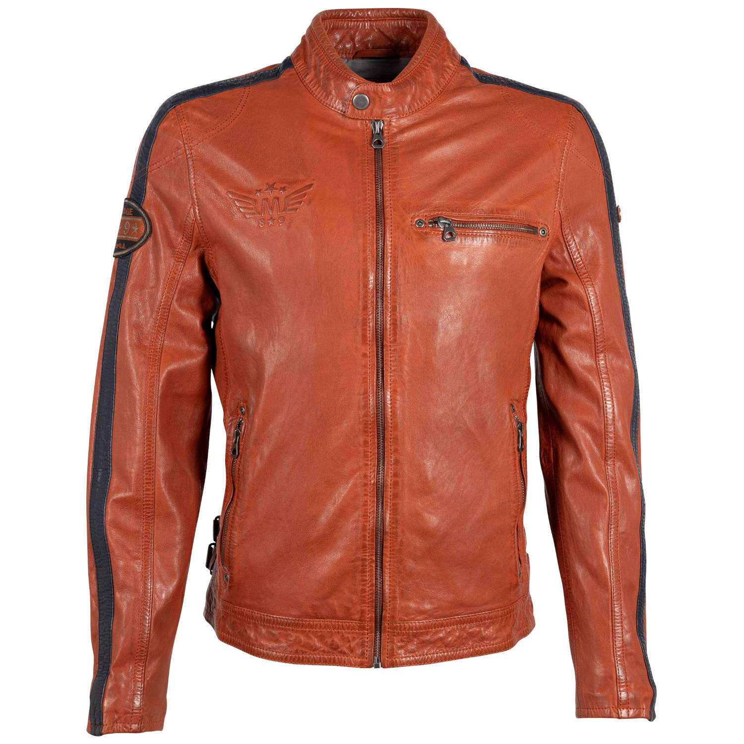 Geaca de Piele Barbati Gipsy Portocaliu Inchis/Bleumarin GMRic – Geci de Piele