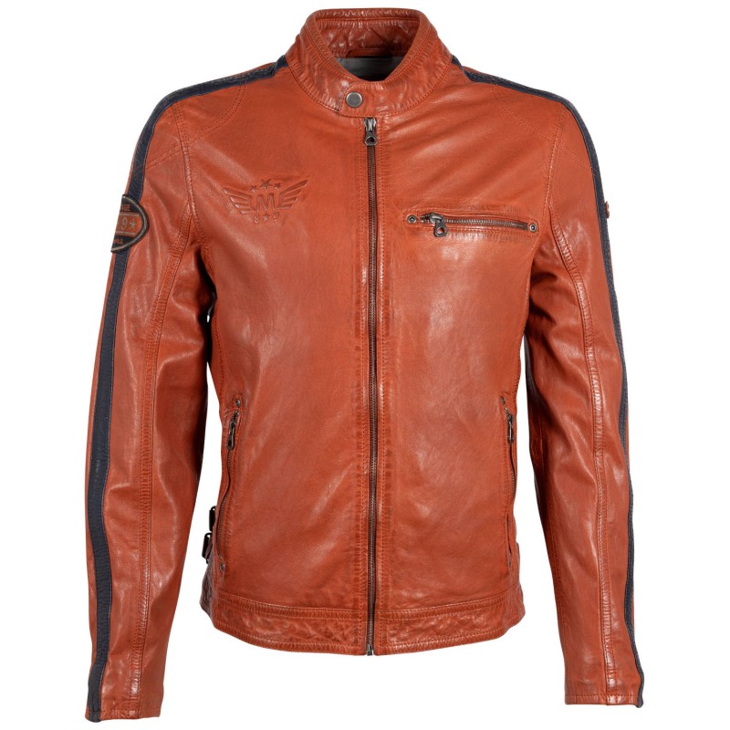 Geaca de Piele Barbati Gipsy Portocaliu Inchis/Bleumarin GMRic – Geci de Piele