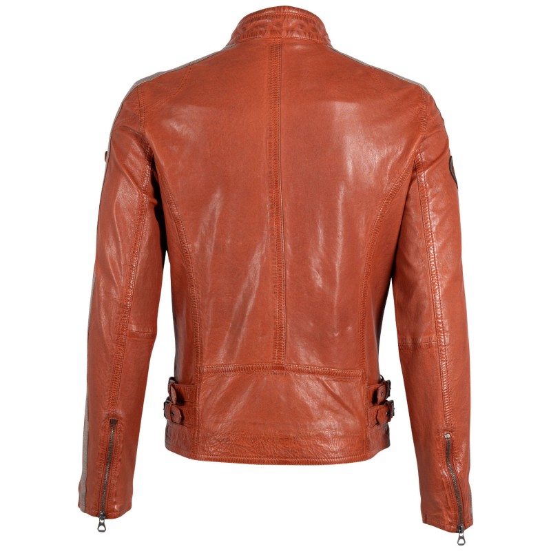 Geaca de Piele Barbati Gipsy Portocaliu Inchis/Bleumarin GMRic – Geci de Piele