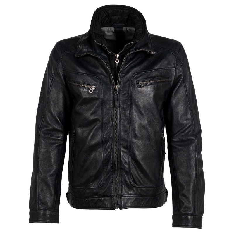 Geaca de Piele Barbati Gipsy Negru/Bleumarin GMTaho – IMBRACAMINTE