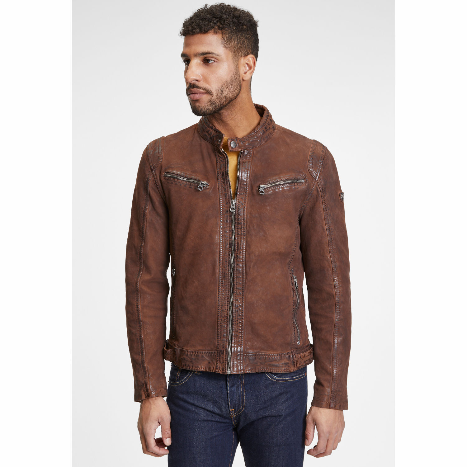 Geaca de Piele Barbati Gipsy Coniac Inchis GMTamio – IMBRACAMINTE