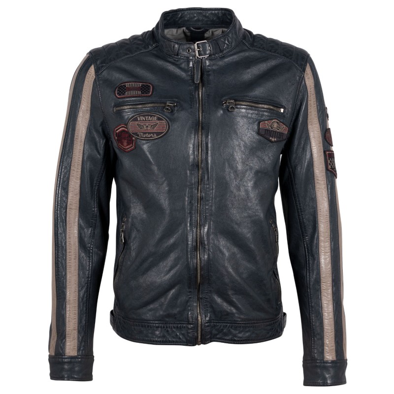 Geaca de Piele Barbati Gipsy Bleumarin/Gri GMTurve – IMBRACAMINTE