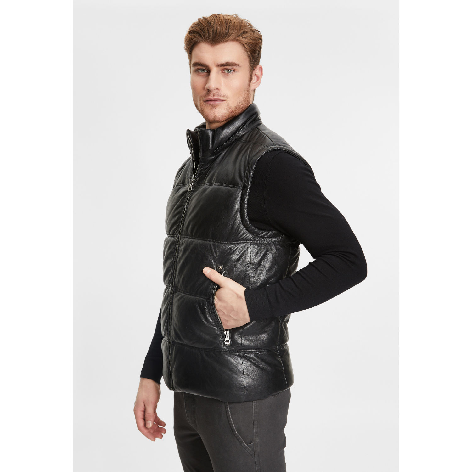 Vesta de Iarna din Piele Barbati Gipsy Neagra GMVeit – IMBRACAMINTE