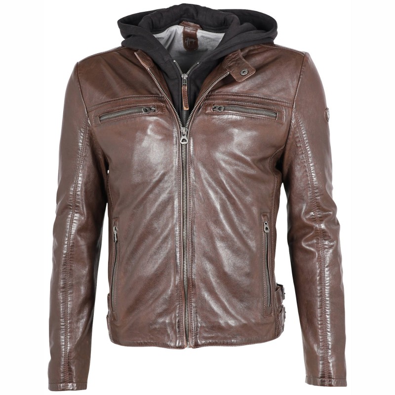 Geaca de Piele Barbati Gipsy Castanie GMVizo NSLVV – IMBRACAMINTE