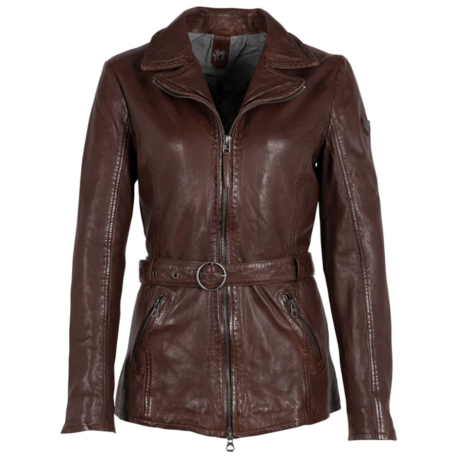 Geaca Lunga de Piele Dama Gipsy Castanie GWBeeja – IMBRACAMINTE