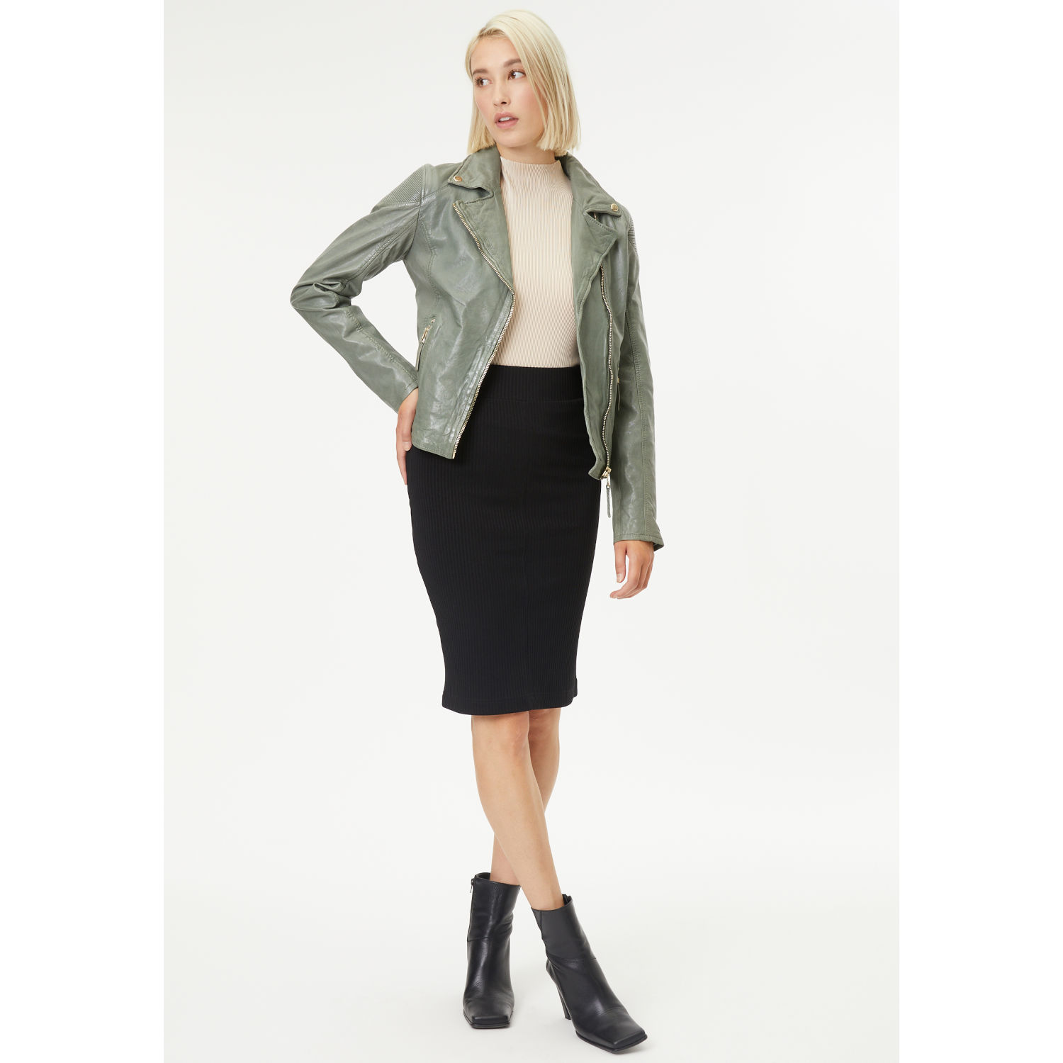 Geaca de Piele Dama Gipsy Verde Salvie GWCadiz – Geci de Piele