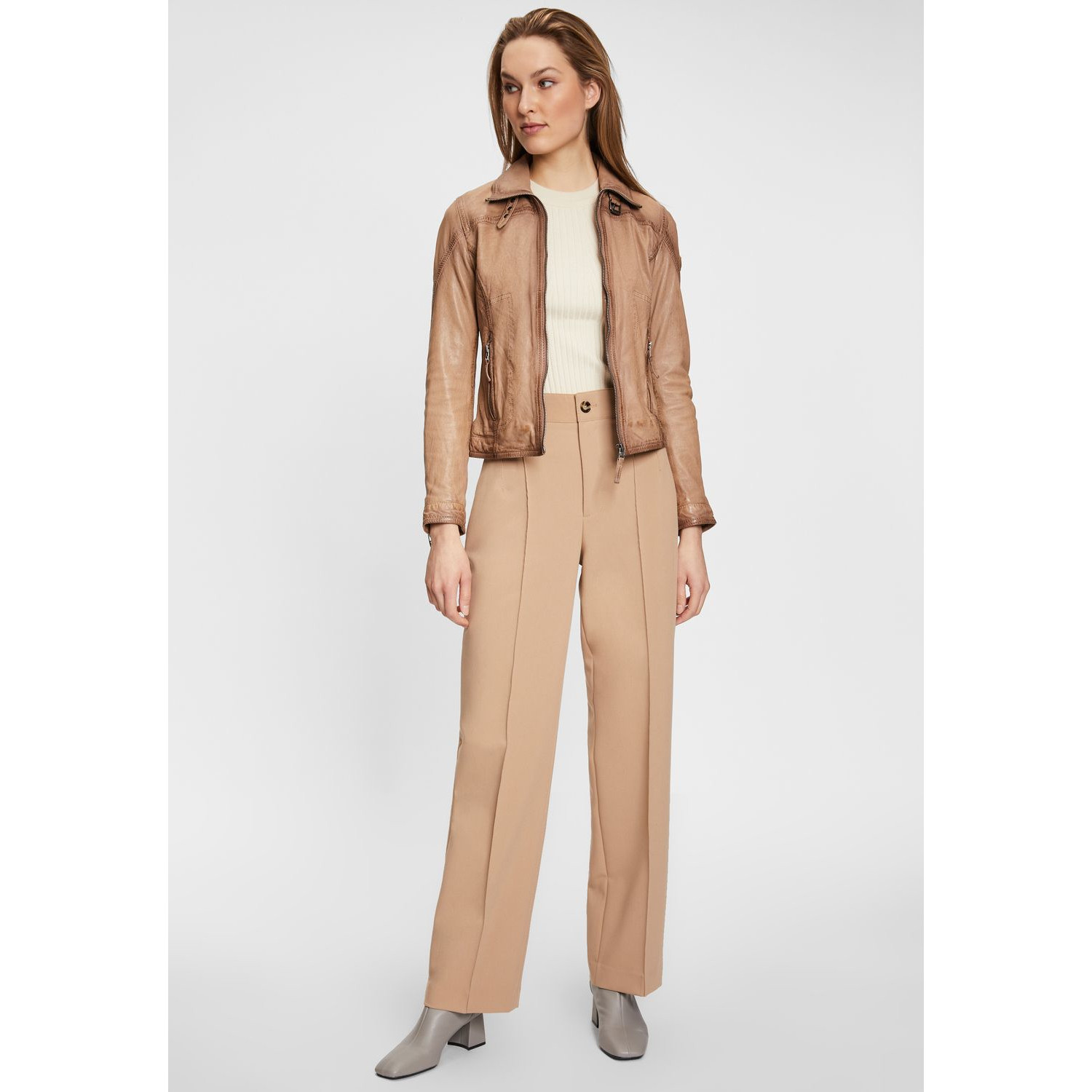 Geaca de Piele Dama Gipsy Bej Deschis GWCardie – IMBRACAMINTE