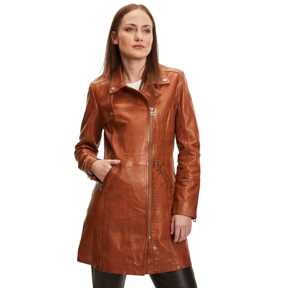 Geaca Lunga de Piele Dama Gipsy Coniac GWCaro Geaca Lunga de Piele Dama Gipsy Coniac GWCaro - readytowear.ro