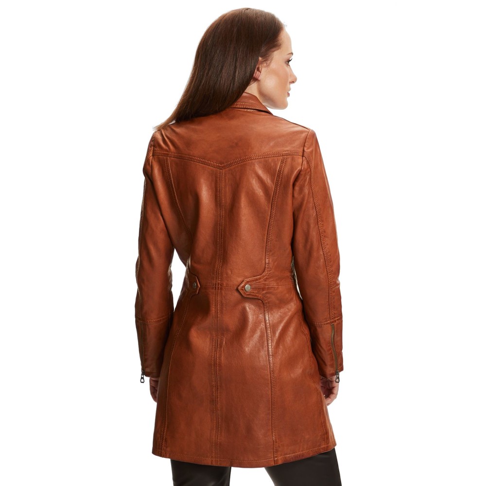 Geaca Lunga de Piele Dama Gipsy Coniac GWCaro Geaca Lunga de Piele Dama Gipsy Coniac GWCaro - readytowear.ro