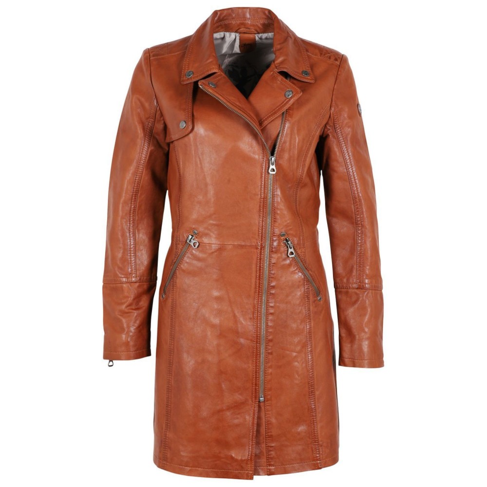 Geaca Lunga de Piele Dama Gipsy Coniac GWCaro Geaca Lunga de Piele Dama Gipsy Coniac GWCaro - readytowear.ro