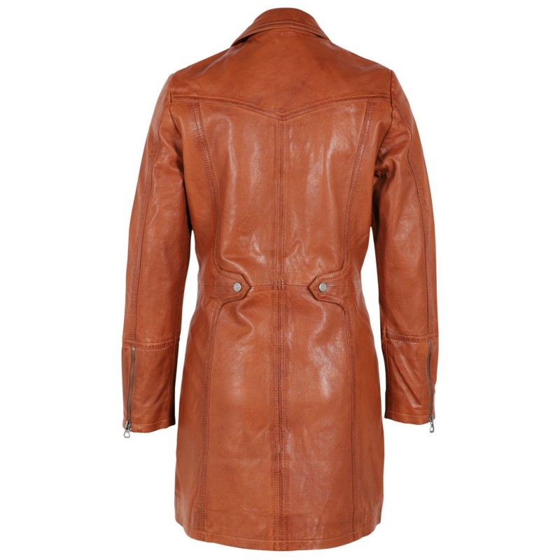 Geaca Lunga de Piele Dama Gipsy Coniac GWCaro – IMBRACAMINTE