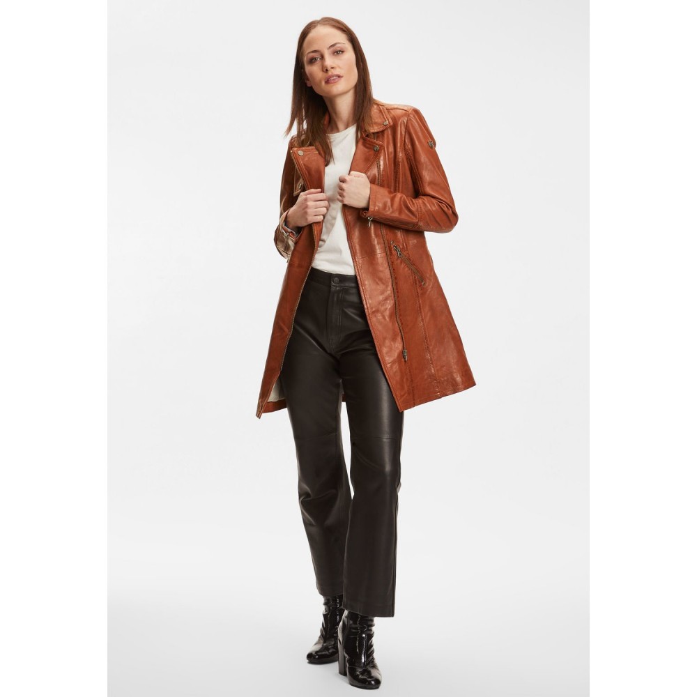 Geaca Lunga de Piele Dama Gipsy Coniac GWCaro Geaca Lunga de Piele Dama Gipsy Coniac GWCaro - readytowear.ro