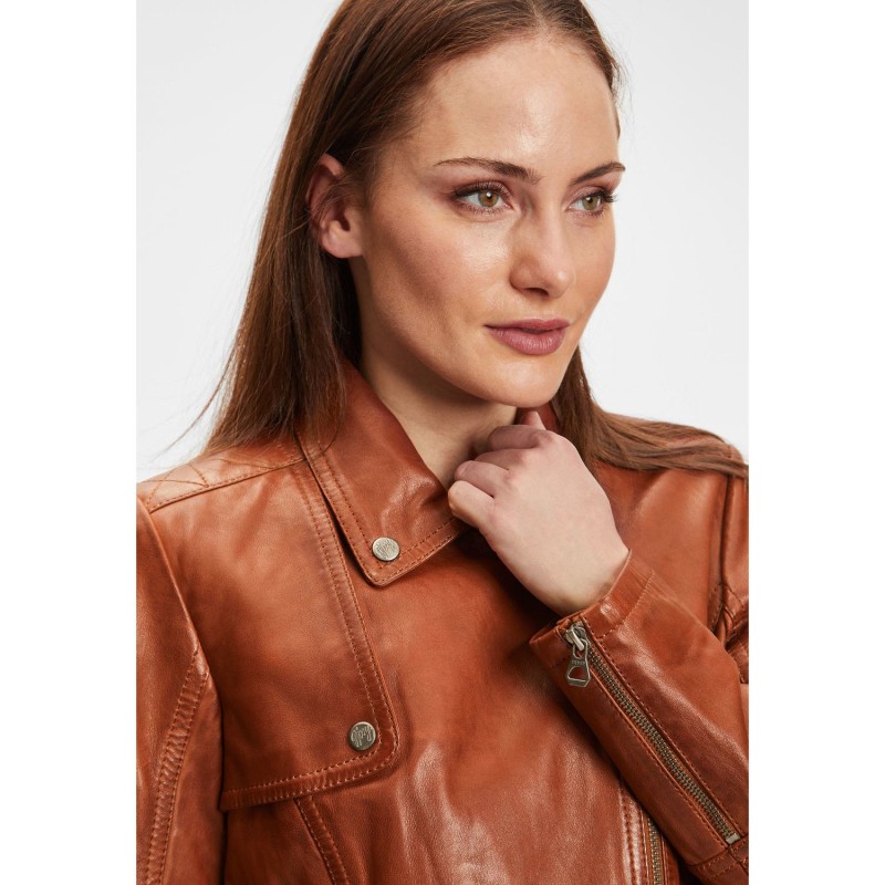 Geaca Lunga de Piele Dama Gipsy Coniac GWCaro – IMBRACAMINTE