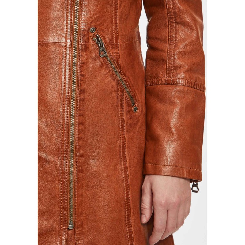 Geaca Lunga de Piele Dama Gipsy Coniac GWCaro – IMBRACAMINTE