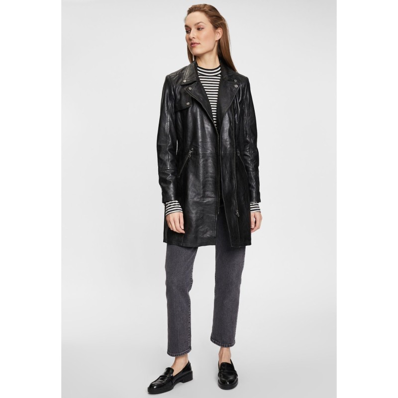 Geaca Lunga de Piele Dama Gipsy Neagra GWCaro – Black Friday