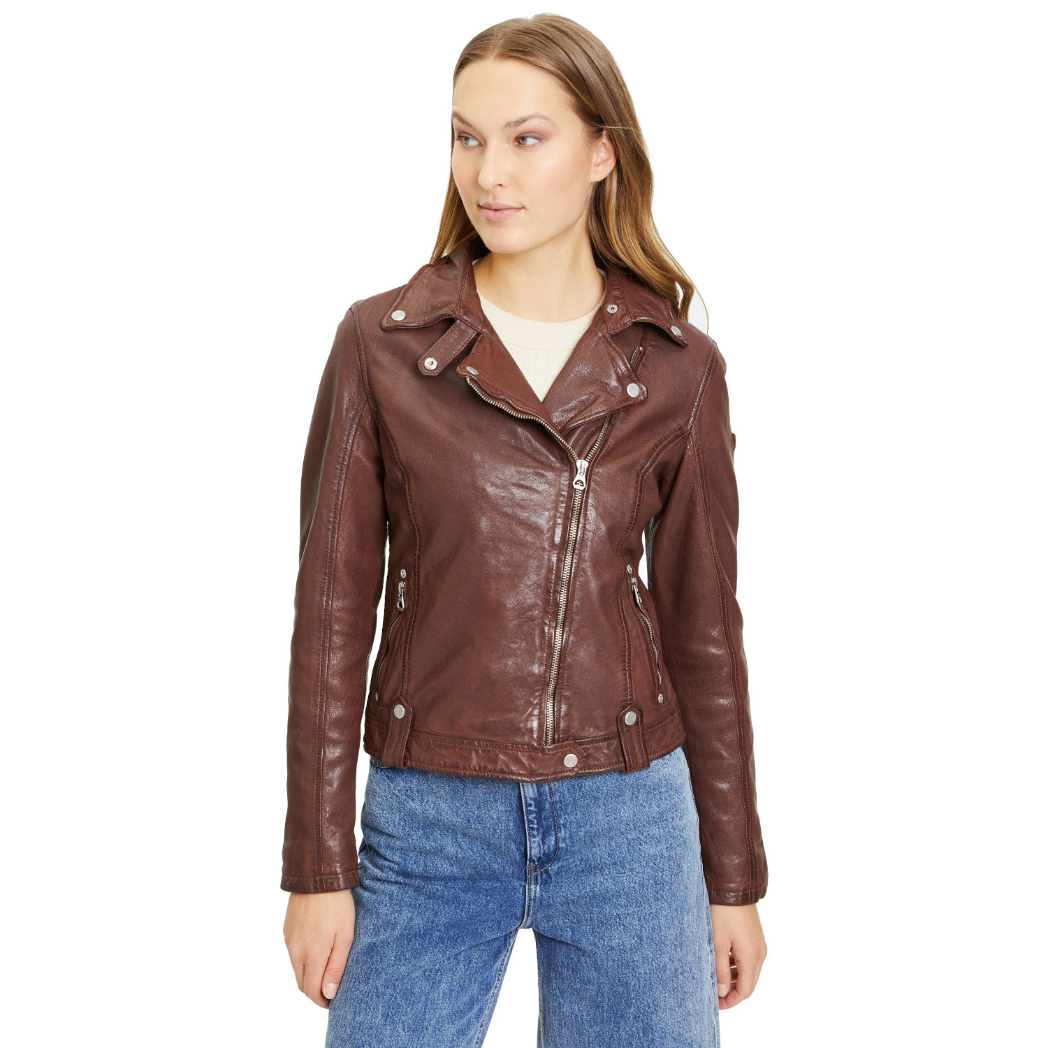 Geaca de Piele Dama Gipsy Castanie GWFaye – IMBRACAMINTE