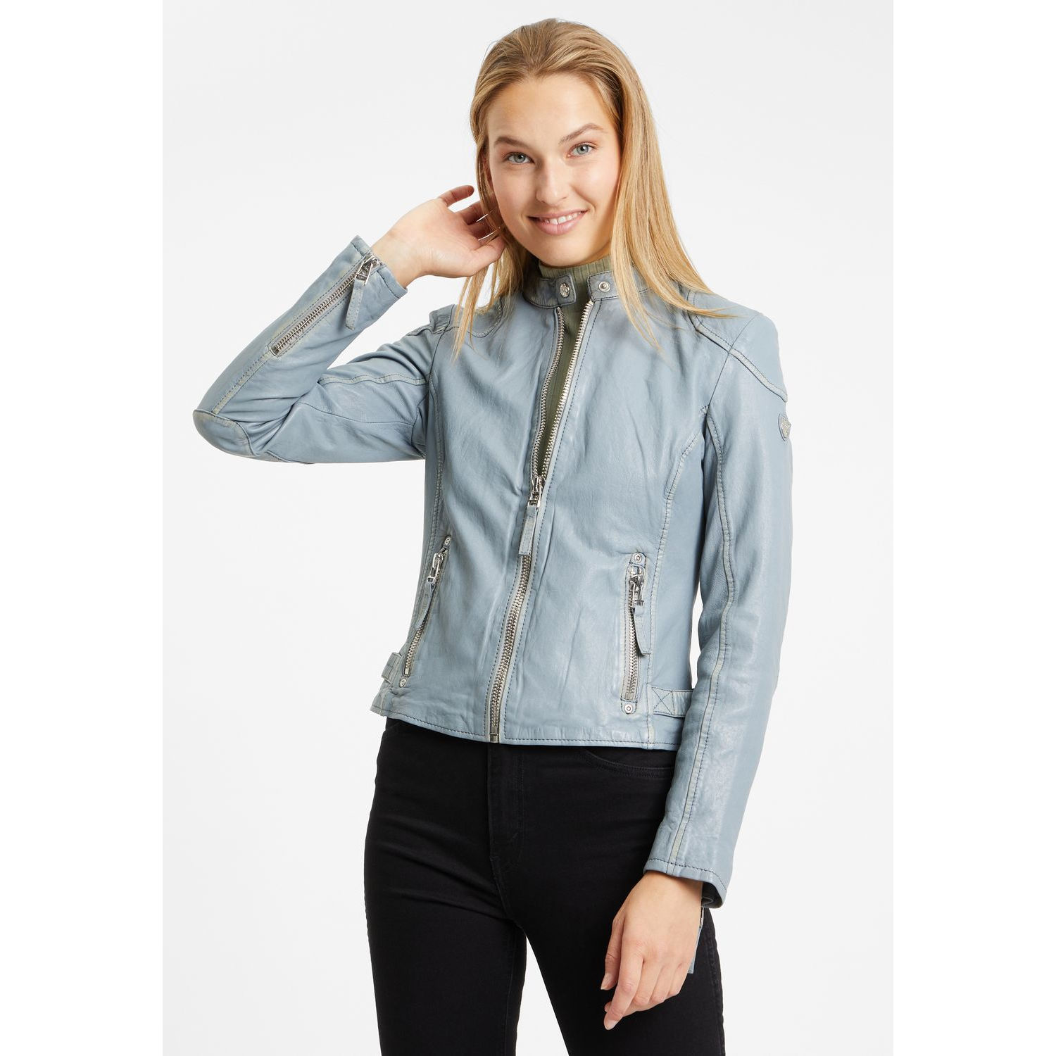 Geaca de Piele Dama Gipsy Albastru Prafuit GWFinja – IMBRACAMINTE