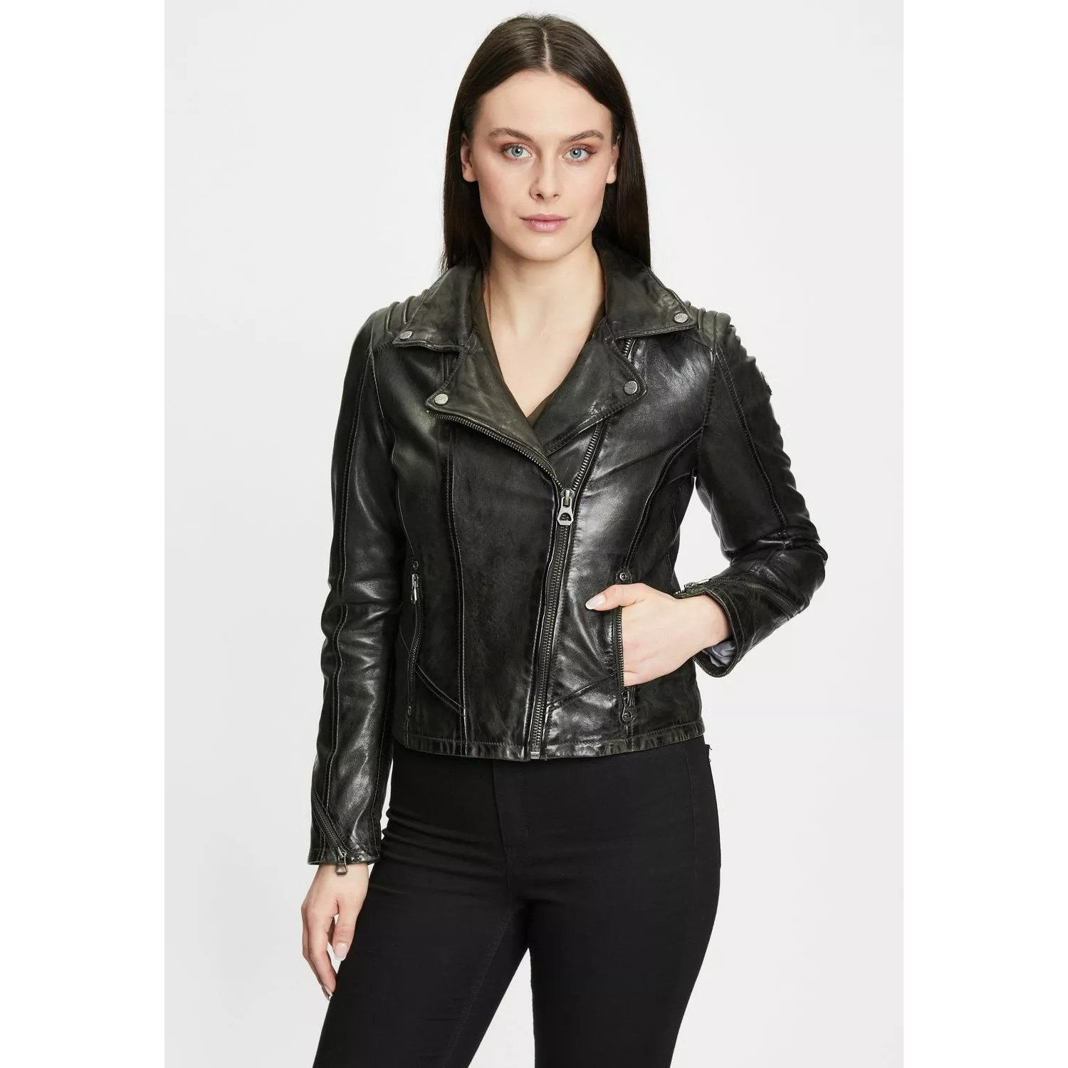 Geaca de Piele Dama Gipsy Verde Inchis GWFlori – IMBRACAMINTE