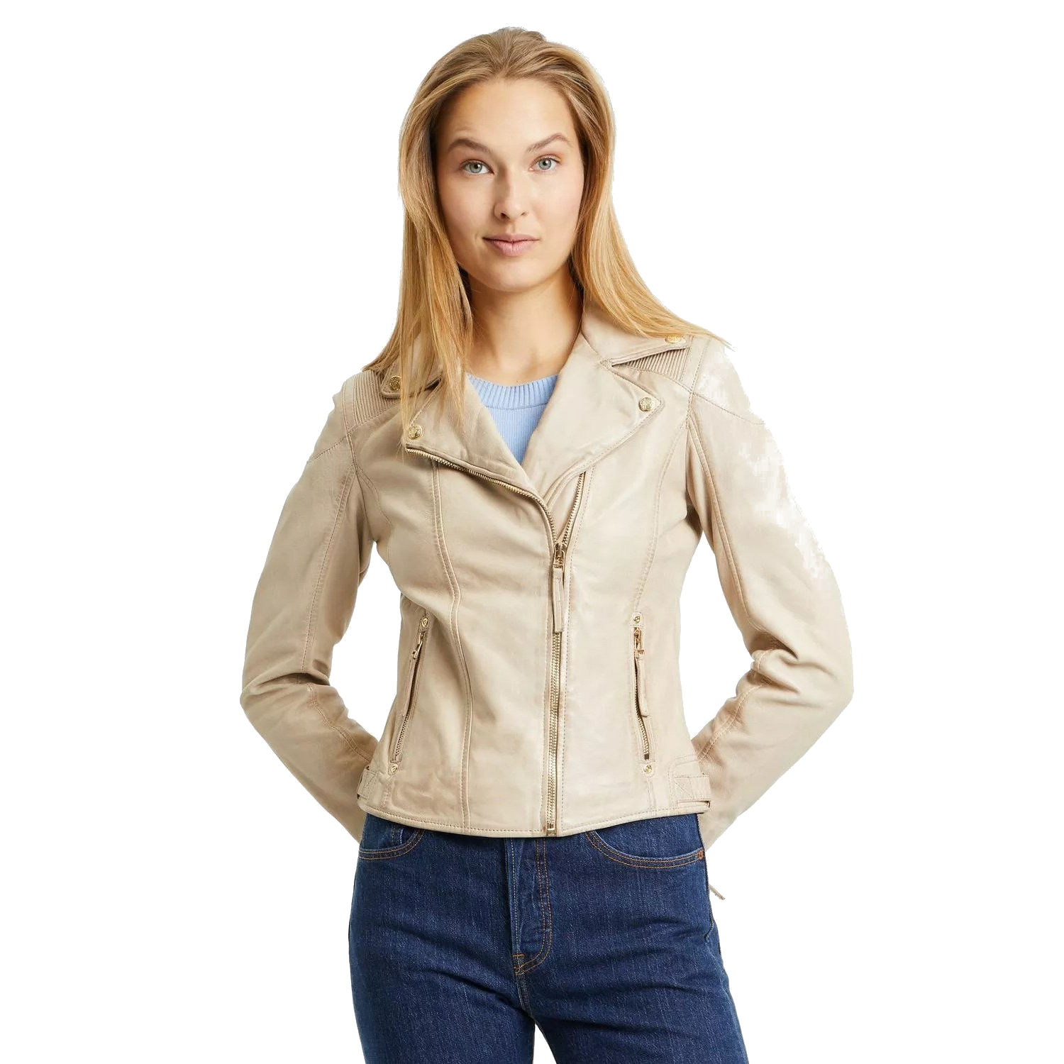 Geaca de Piele Dama Gipsy Bej Deschis GWHazil – Black Friday