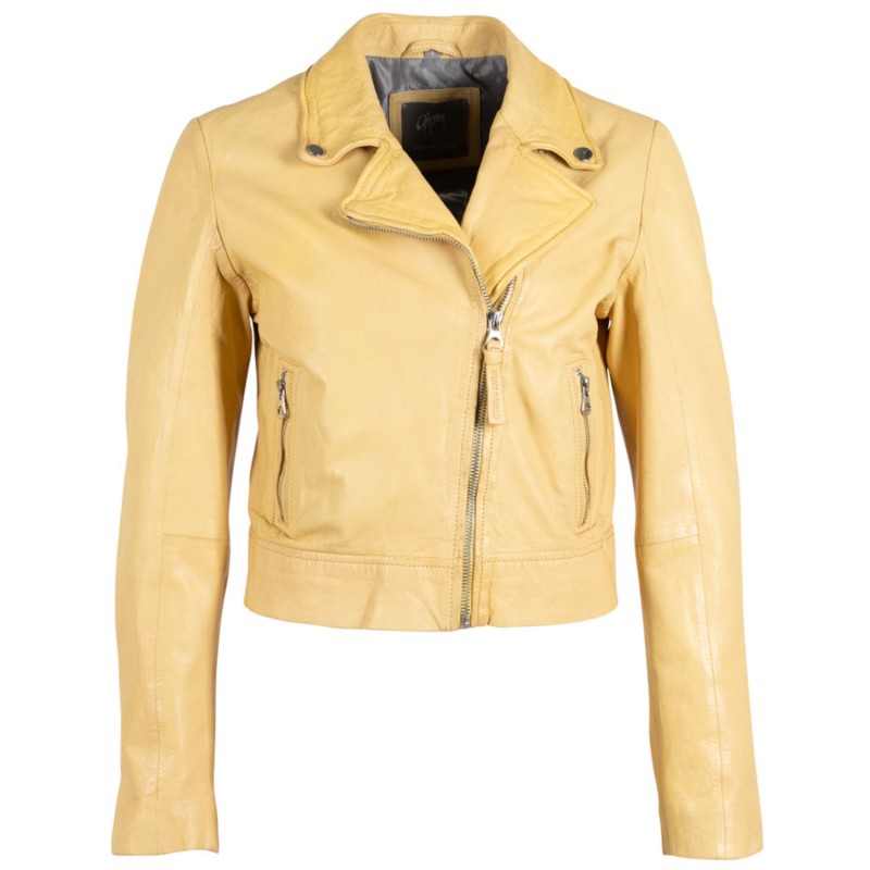 Geaca de Piele Dama Gipsy Galben Deschis GWJella – Geci de Piele