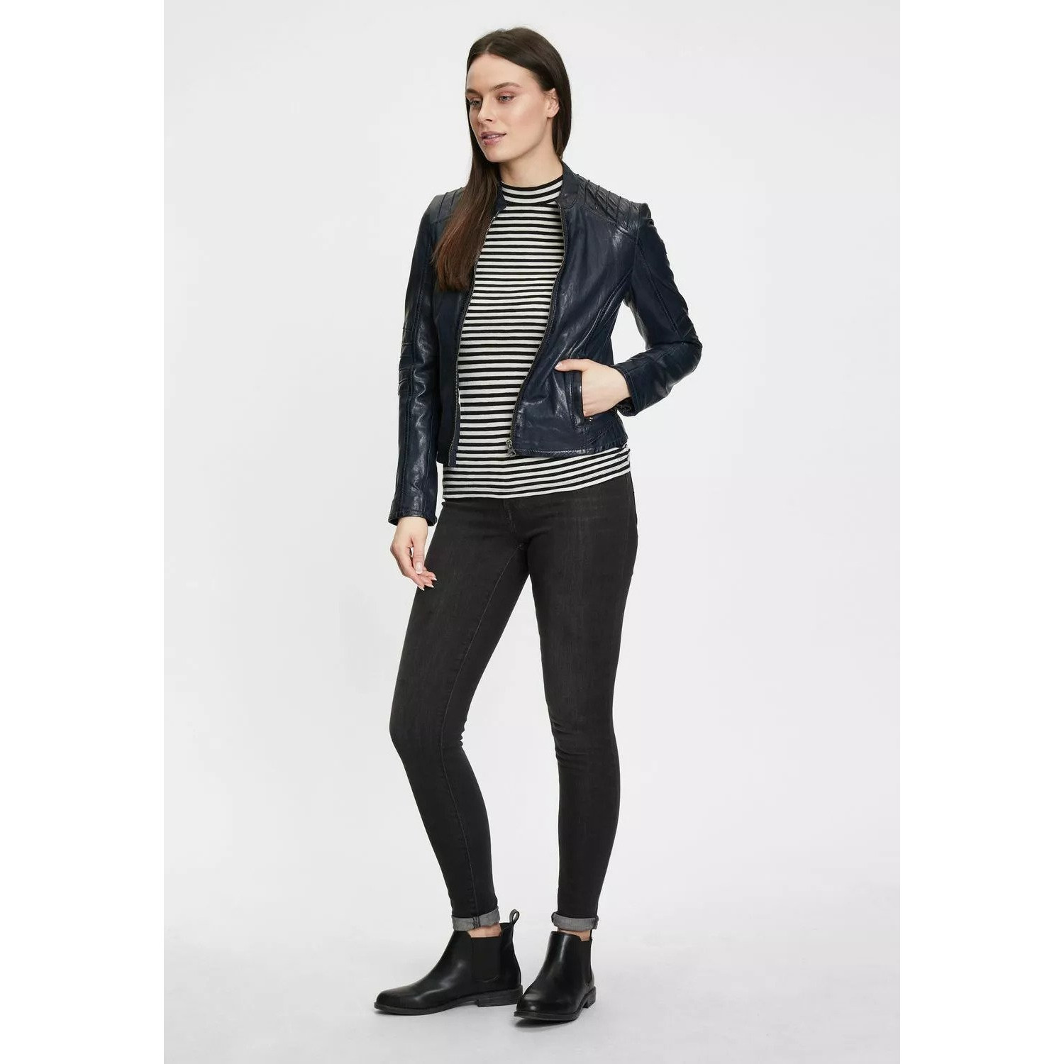 Geaca de Piele Dama Gipsy Bleumarin GWJetti – IMBRACAMINTE