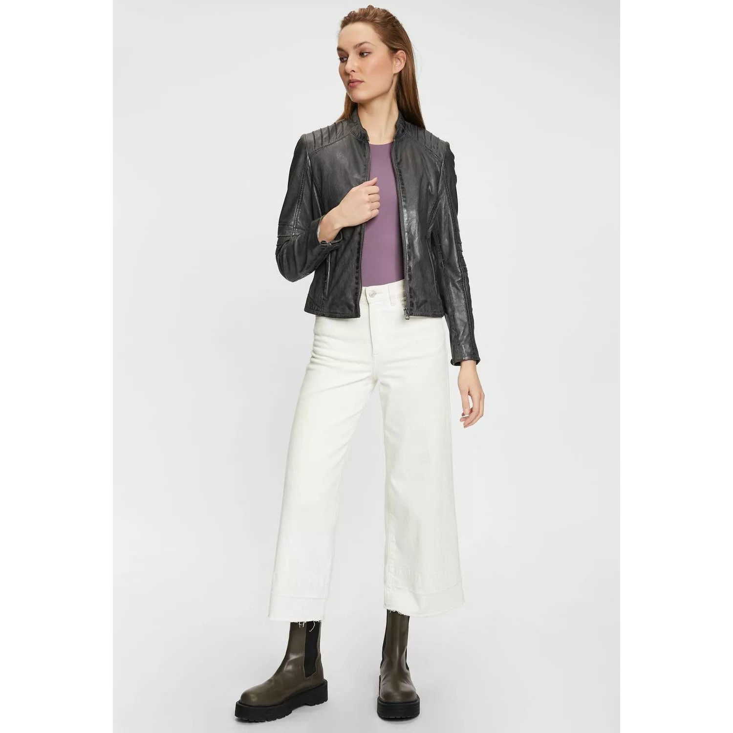 Geaca de Piele Dama Gipsy Gri GWJetti – IMBRACAMINTE