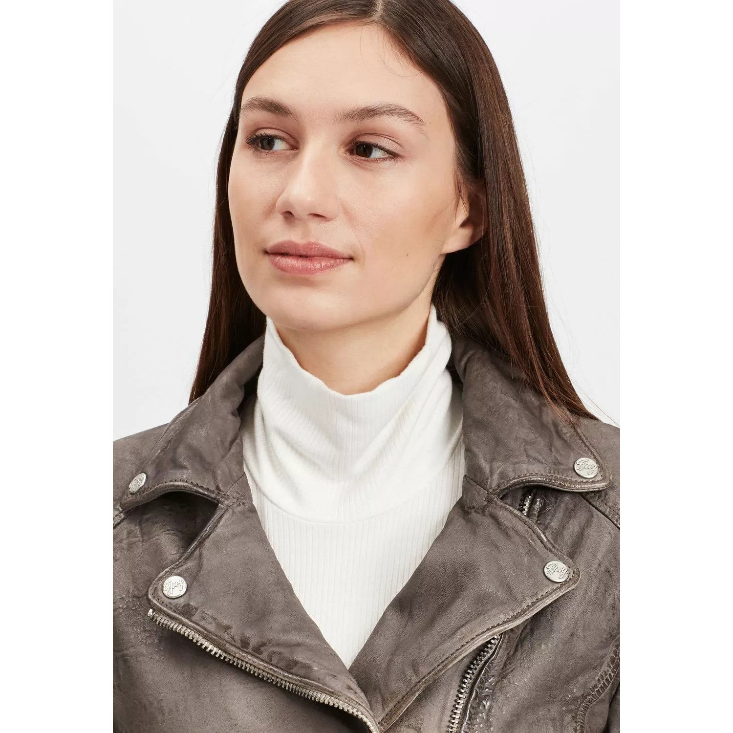 Geaca de Piele Dama Gipsy Gri GWKandy LAMOV – IMBRACAMINTE