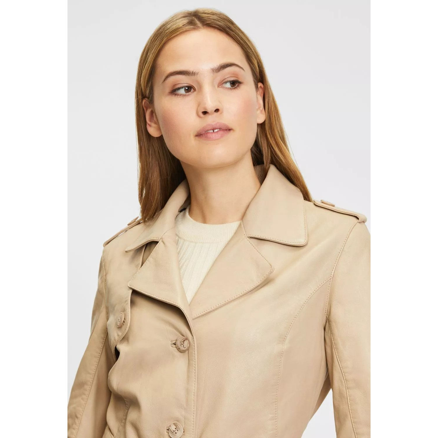 Geaca Lunga de Piele Dama Gipsy Bej GWLailah – IMBRACAMINTE