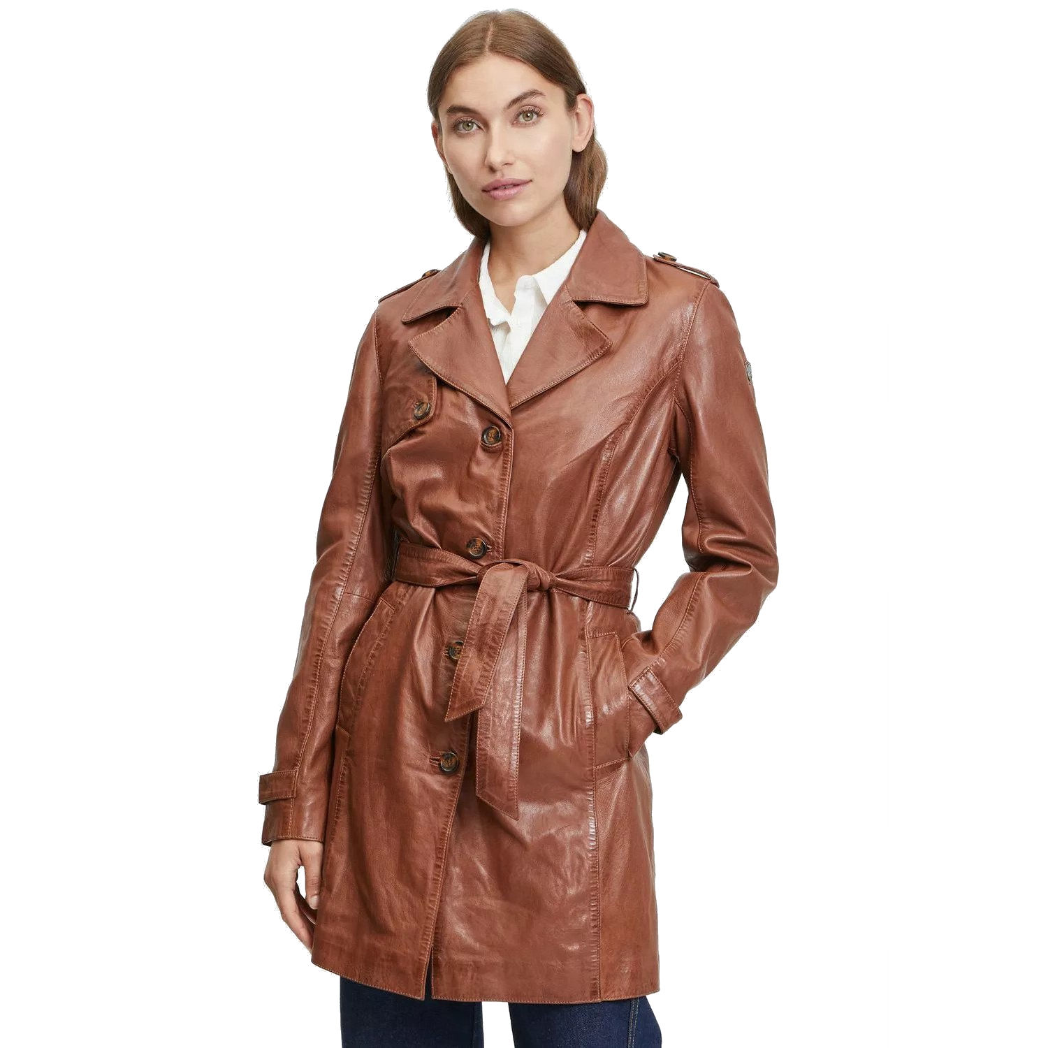 Geaca Lunga de Piele Dama Gipsy Coniac GWLailah – IMBRACAMINTE