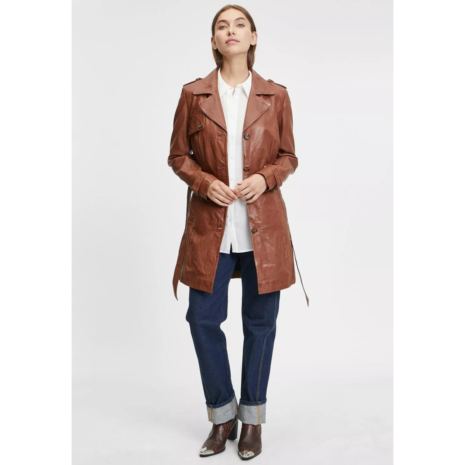 Geaca Lunga de Piele Dama Gipsy Coniac GWLailah – IMBRACAMINTE