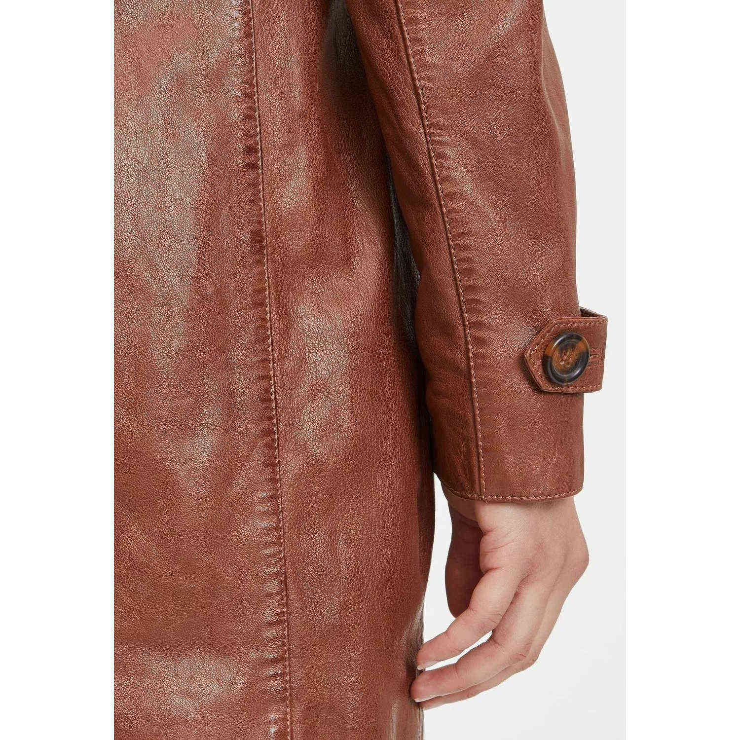 Geaca Lunga de Piele Dama Gipsy Coniac GWLailah – IMBRACAMINTE