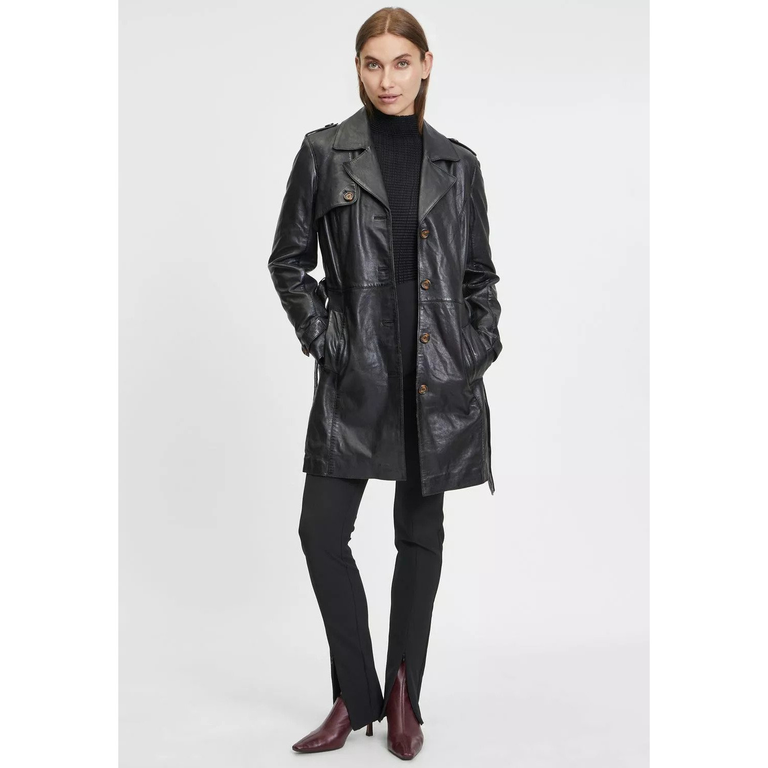 Geaca Lunga de Piele Dama Gipsy Neagra GWLailah – IMBRACAMINTE