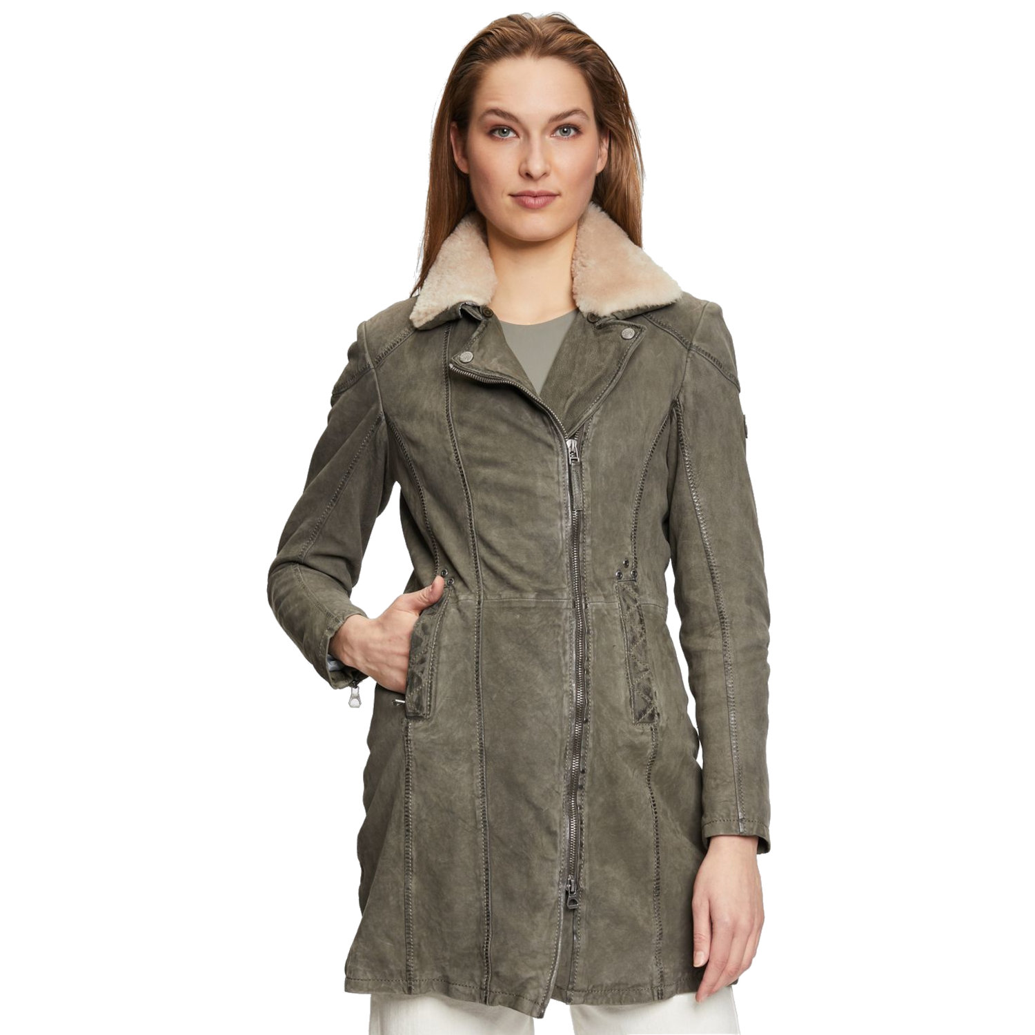 Geaca Lunga de Iarna din Piele Dama Gipsy Verde GWLyda – IMBRACAMINTE