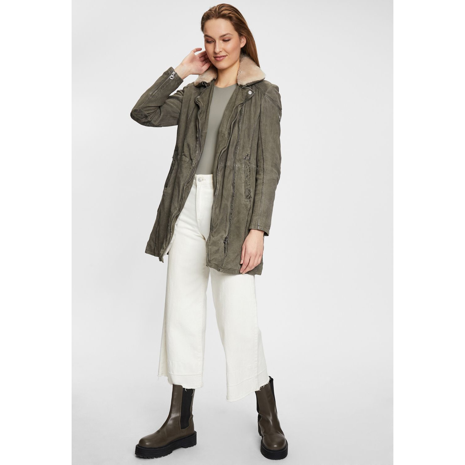Geaca Lunga de Iarna din Piele Dama Gipsy Verde GWLyda – IMBRACAMINTE