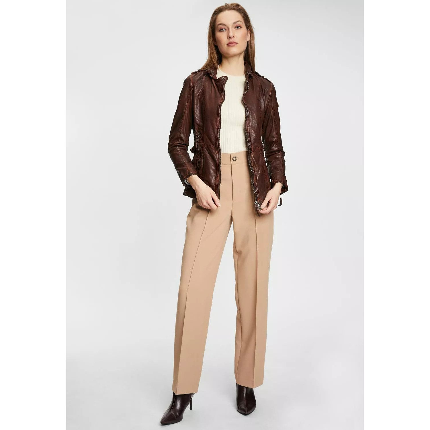 Geaca Lunga de Piele Dama Gipsy Castanie GWMilja – IMBRACAMINTE