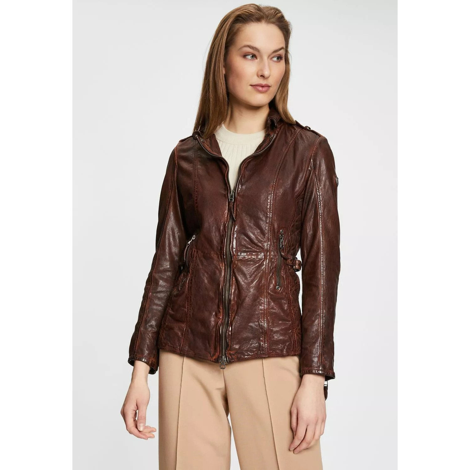 Geaca Lunga de Piele Dama Gipsy Castanie GWMilja – IMBRACAMINTE