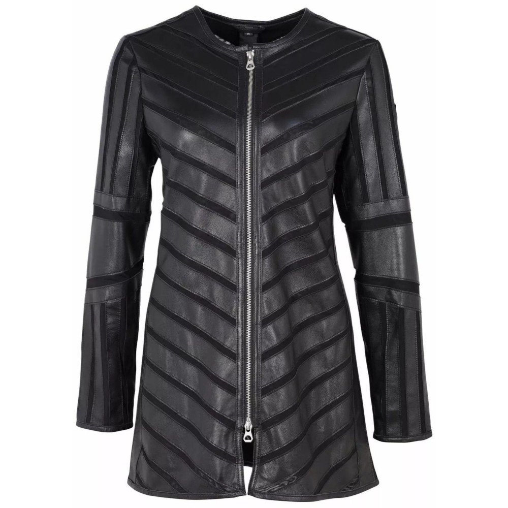 Geaca Lunga de Piele Dama Gipsy Neagra GWNanni LELEV Geaca Lunga de Piele Dama Gipsy Neagra GWNanni LELEV - readytowear