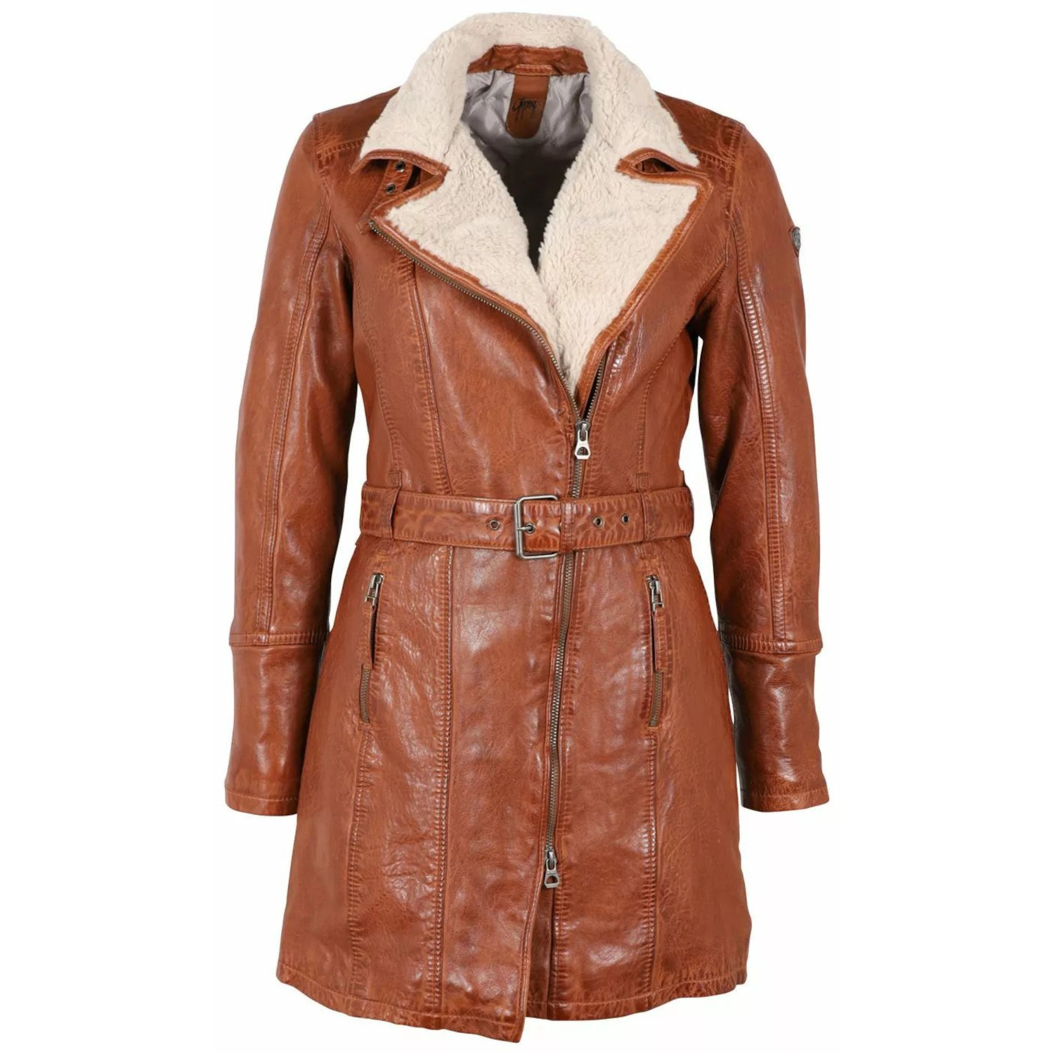 Geaca Lunga de Iarna din Piele Dama Gipsy Coniac GWTamala – IMBRACAMINTE