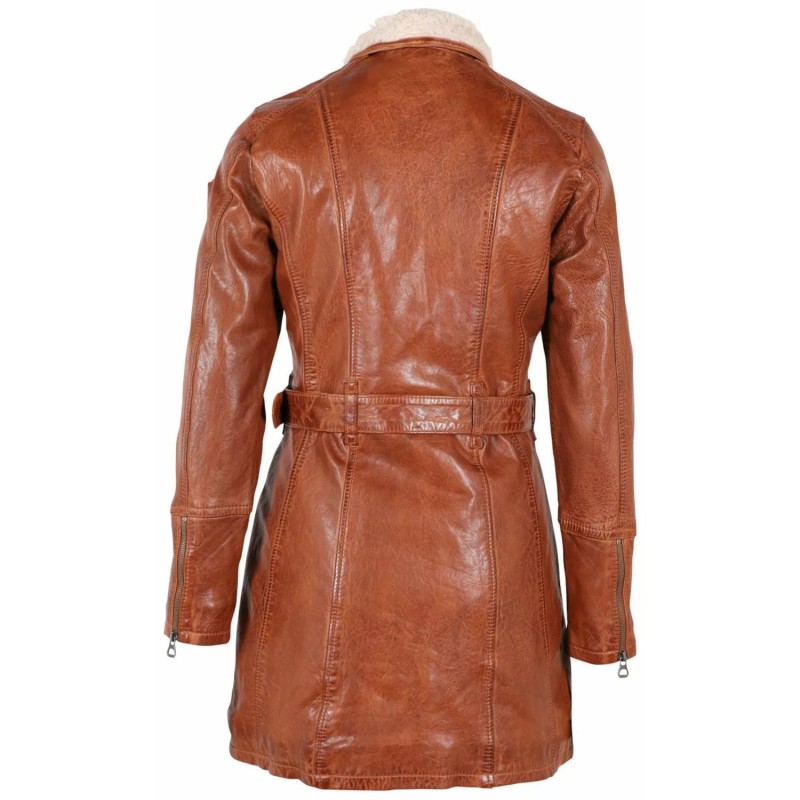 Geaca Lunga de Iarna din Piele Dama Gipsy Coniac GWTamala – IMBRACAMINTE