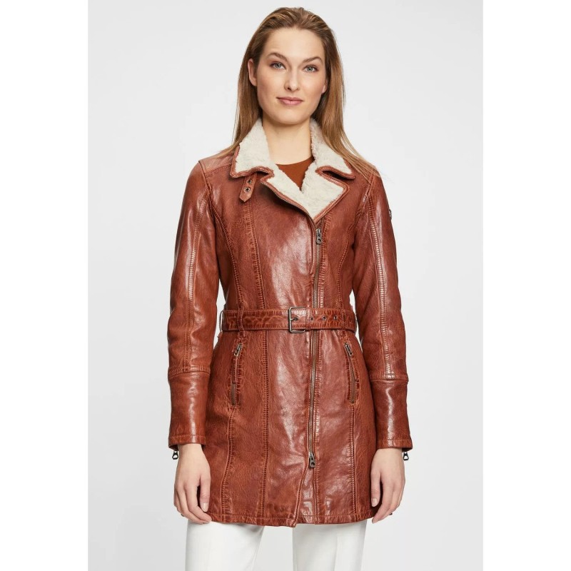 Geaca Lunga de Iarna din Piele Dama Gipsy Coniac GWTamala – IMBRACAMINTE