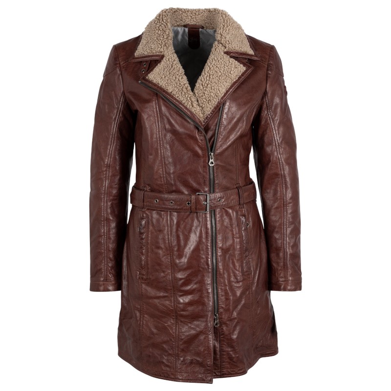 Geaca Lunga de Iarna din Piele Dama Gipsy Castanie GWTamina – Black Friday