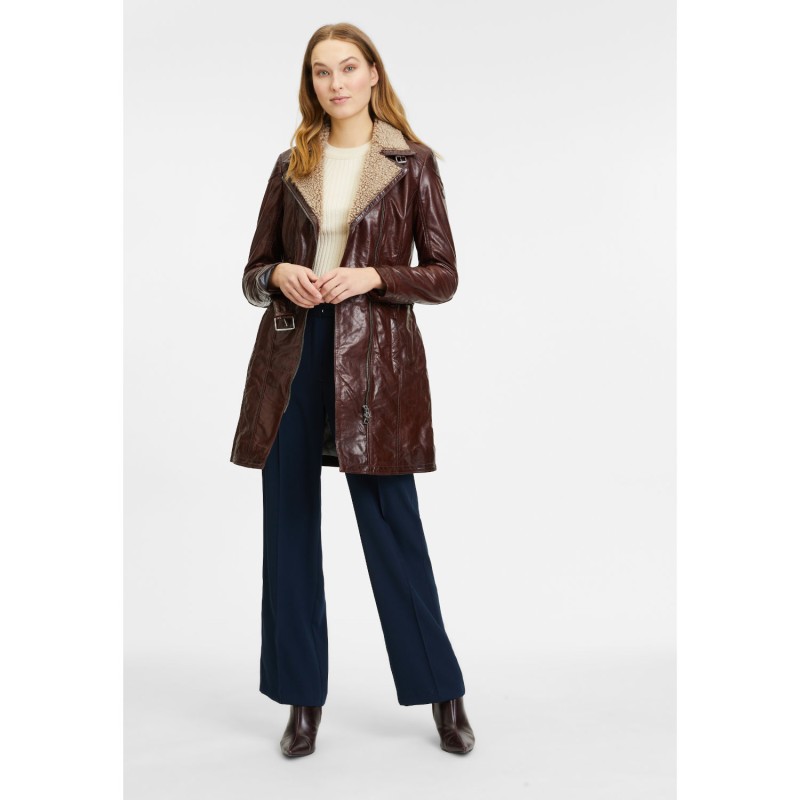 Geaca Lunga de Iarna din Piele Dama Gipsy Castanie GWTamina – Black Friday