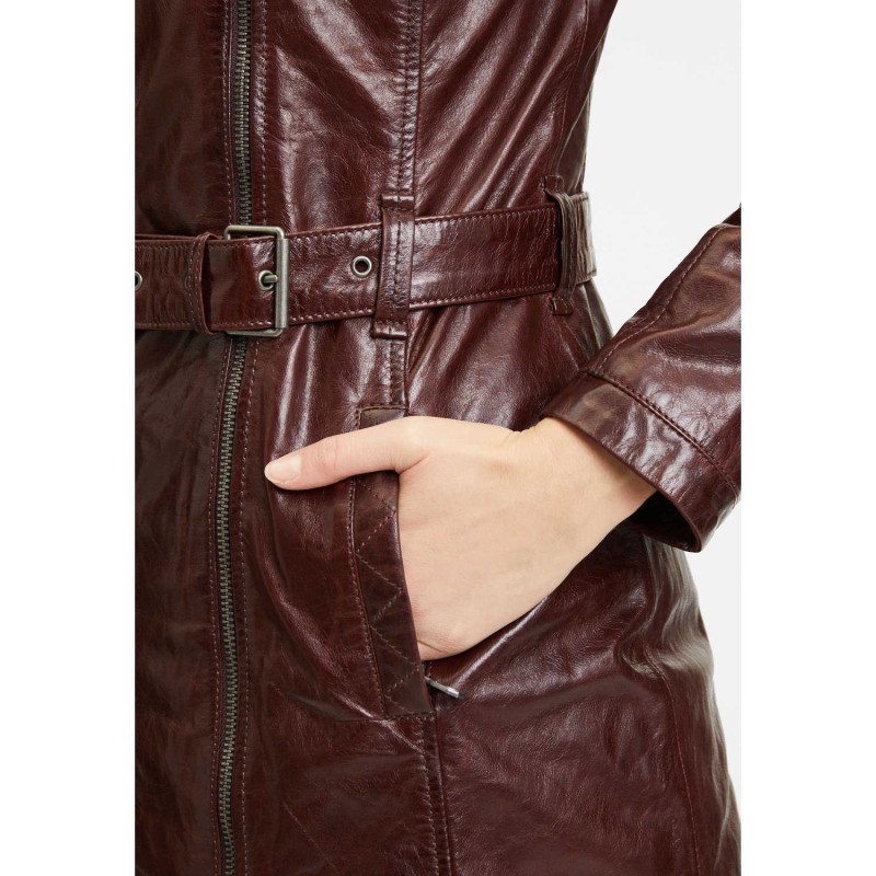 Geaca Lunga de Iarna din Piele Dama Gipsy Castanie GWTamina – Black Friday