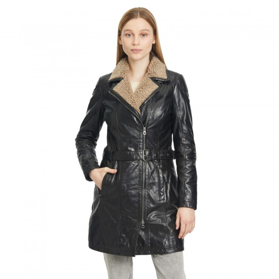 Geaca Lunga de Iarna din Piele Dama Gipsy Neagra GWTamina Geaca Lunga de Iarna din Piele Dama Gipsy Neagra GWTamina