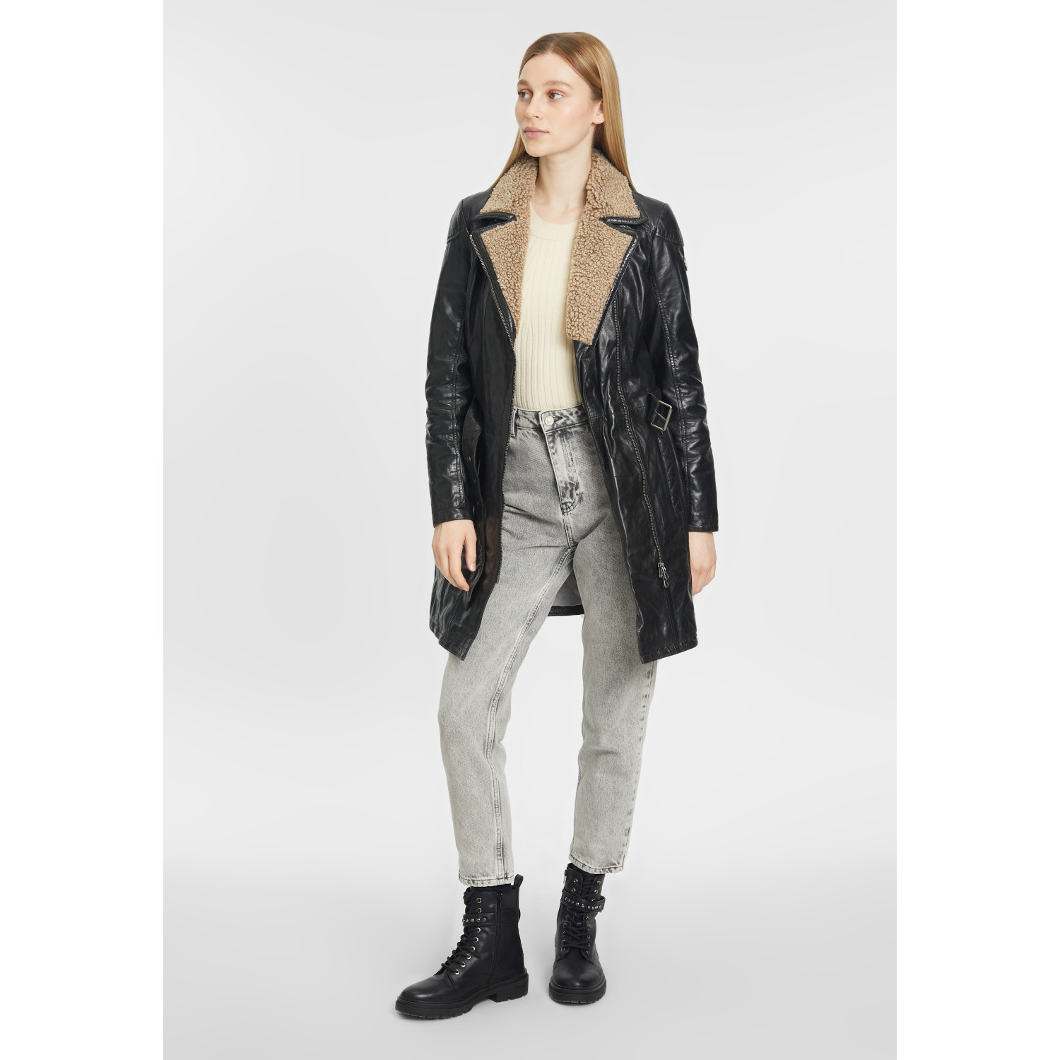 Geaca Lunga de Iarna din Piele Dama Gipsy Neagra GWTamina – Black Friday