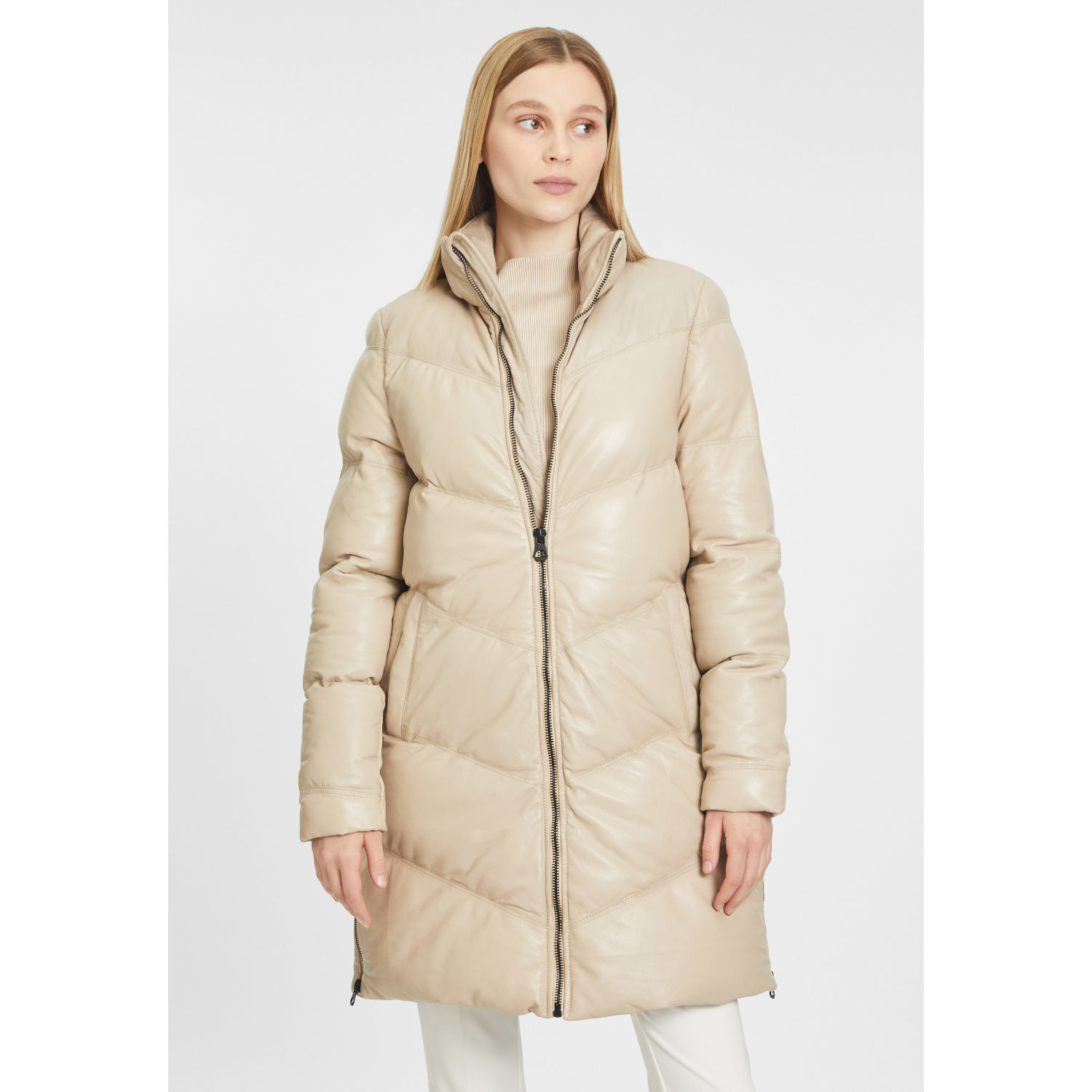 Geaca Lunga de Iarna din Piele Dama Gipsy Bej GWVallie – Black Friday