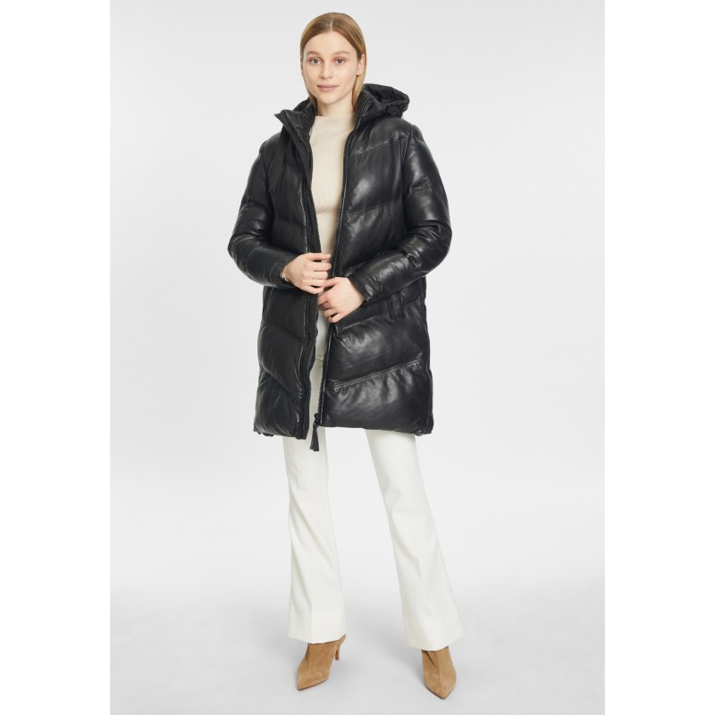 Geaca Lunga de Iarna din Piele Dama Gipsy Neagra GWVallie – IMBRACAMINTE