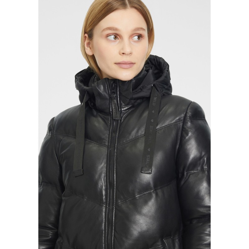 Geaca Lunga de Iarna din Piele Dama Gipsy Neagra GWVallie – IMBRACAMINTE